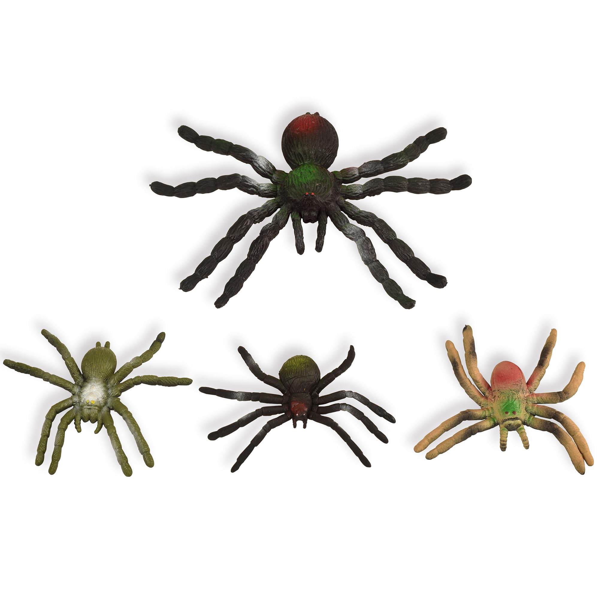 BOHS Jiggly Spider Mom & Spiderlings - Stretchable & Squeezable 4-Piece Rubber Set - for Halloween, Party Favors & Science Decor Prank Toy