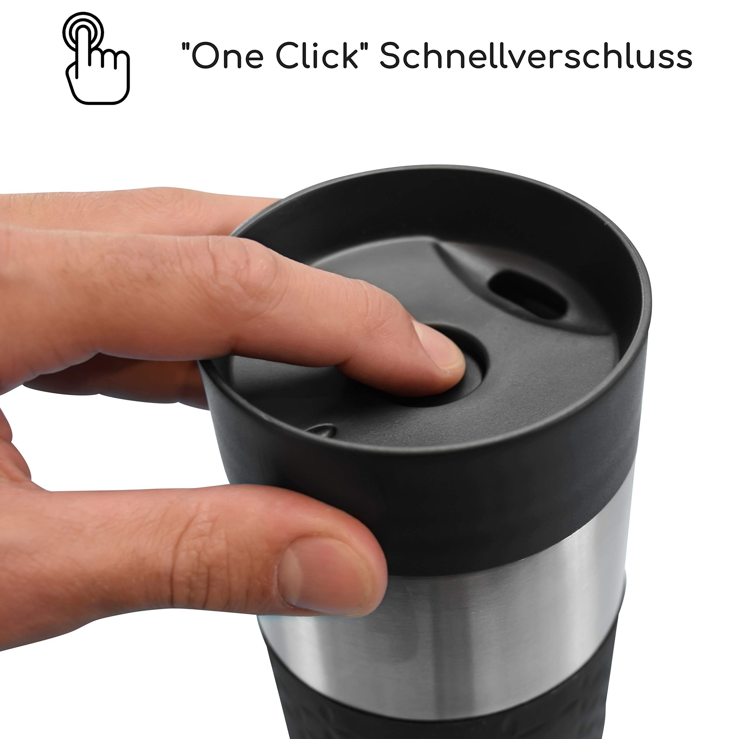 Milu Thermobecher to go 450ml - 100% Auslaufsicher - Isolierbecher aus Edelstahl - Autobecher - Trinkbecher doppelwandig - Kaffeebecher to go Thermo - Reisebecher (Schwarz)