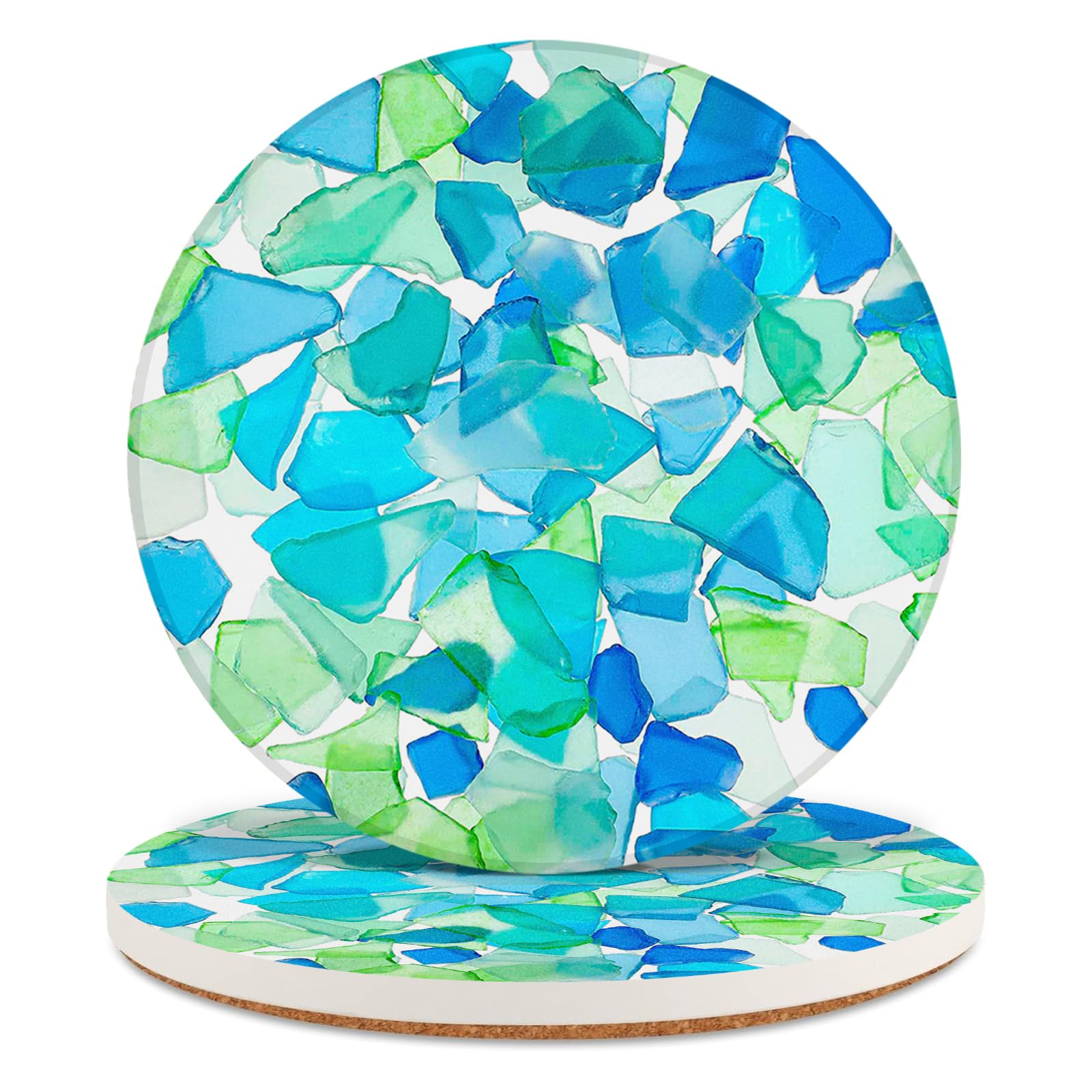 Photo 1 of 2 Pack Ceramic Coasters for Drinks – Absorbent Stone Coaster with Non-Slip Cork Back, Heat-Resistant & Durable for Coffee Table & Desk, Aesthetic Home & Office Decor (Stained Glass)