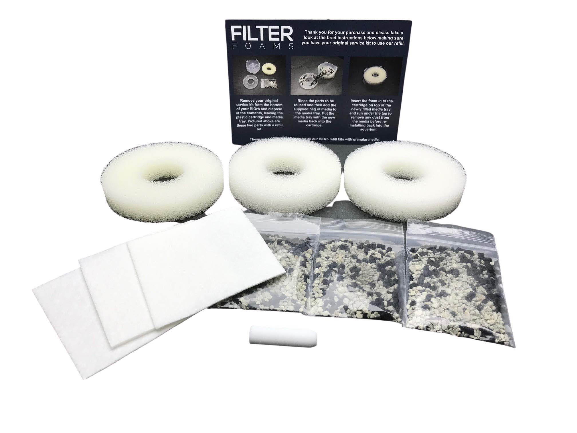 Filter Foams - 3 x Compatible with biorb Service Kit Filter Refills 3 x Cleaning pads & 1 x Air Stone