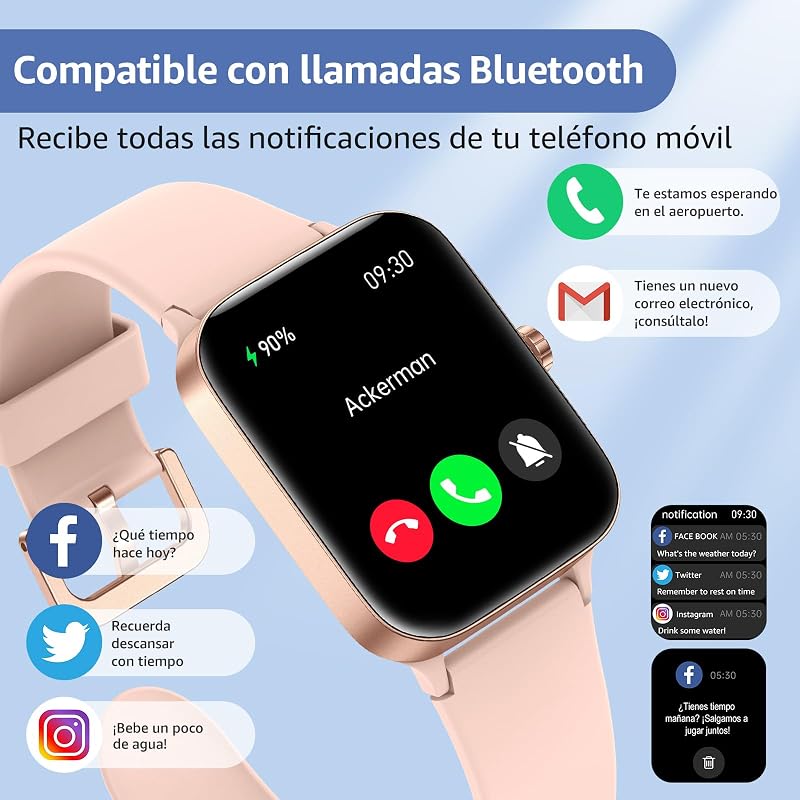 Reloj Inteligente Mujer Hombre, 1.95" Smartwatch con Funciún Llamadas y Recordatorio del Mensaje, Smart Watch con 140+ Modos Deporte, Oxímetro, Monitoreo del sueño, para Android iOS — foto 6 de 6