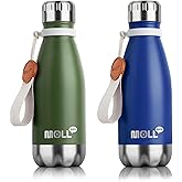 Mollcity Kids Water Bottle-9 oz Stainless Steel Vacuum Insulated Waters Bottle for Kids for School, Leak Proof Cola Shape Travel Small Water Bottle for Boys (Grass Green-Navy)