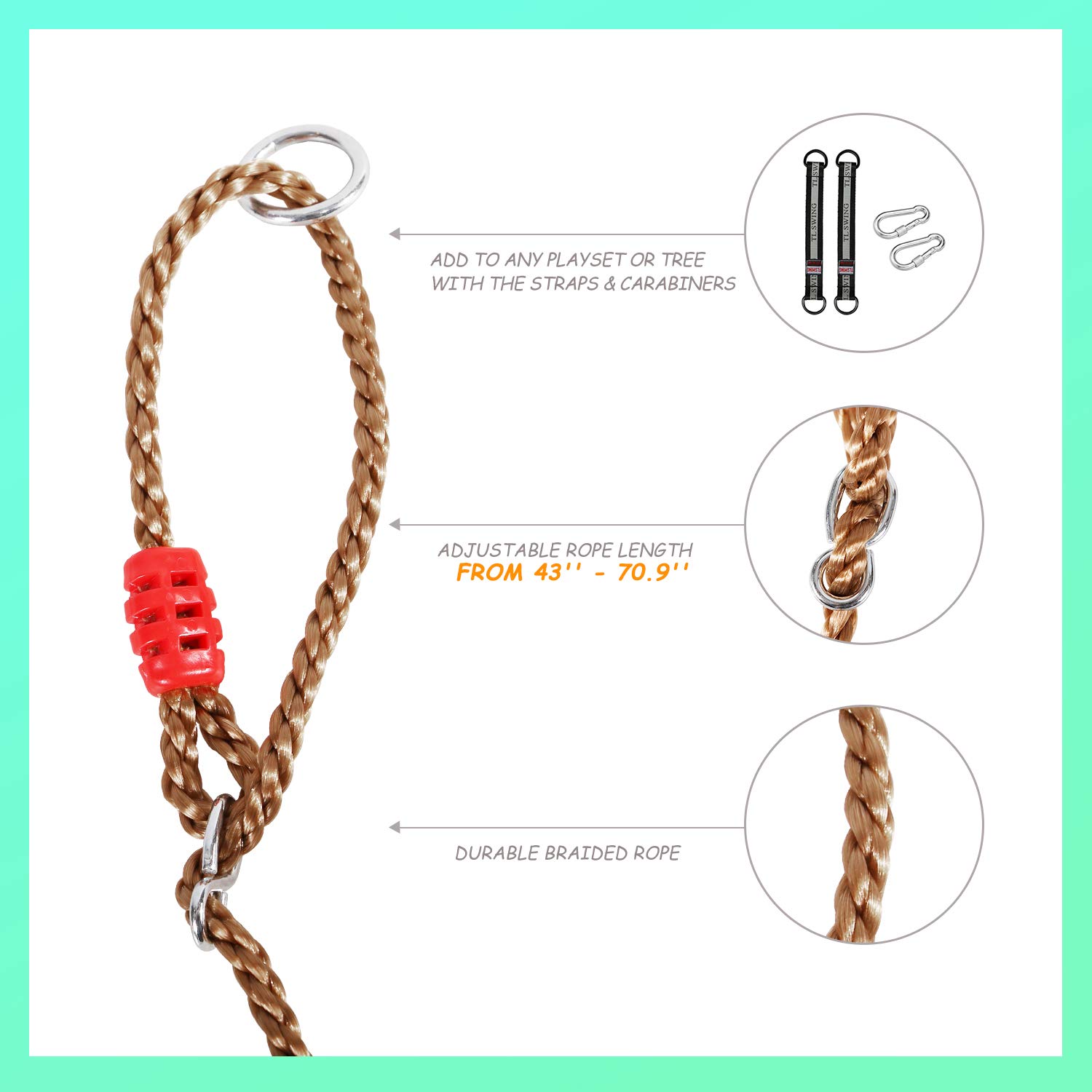 RedSwing Plastic Swing Seat with Rope, Kids Tree Swing Seat, Swing Set Accessories, Great for Outdoor Indoor, Tree, Swing Set, Playground, Green