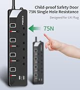 PIBEEX 3M Extension Lead with USB 5 in 1 UK 4 USB Ports 3 GFCI Switches view 5