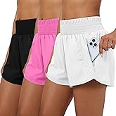 Coume 3 Pack Women's 2 in 1 Running Shorts with Zipper Pockets 2.5" High Waisted Quick Dry Athletic Workout Gym Summer Shorts