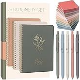 ALKALO Cute Spiral Notebook Set For Women, Bible Journal Set, 3 Pack A5 Spiral Notebook + 5 PCS Gel Pens + 600 Sticky Notes + Gift Box, Aesthetic Gift Set for Work Students School Office Supplies