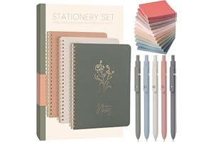ALKALO Cute Spiral Notebook Set For Women, Bible Journal Set, 3 Pack A5 Spiral Notebook + 5 PCS Gel Pens + 600 Sticky Notes + Gift Box, Aesthetic Gift Set for Work Students School Office Supplies