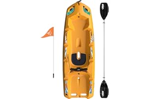 Pelican Solo EVO DLX - Kids Sit on top Kayak with Paddle and Decals - Mango - Twin Tunnel Hull with Swim up Deck - Lighweight