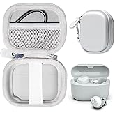 CaseSack Case for JLab Go Pop+, Go Air Pop, Air Tones+/ Tones, JBuds Mini True Wireless Earbuds, Compact Organizer for The Charger case and Charger Cord (White)