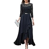 Women's Black Lace Cocktail Dresses, Long Sleeve Autumn Wedding Guest Dress for Banquet Parties and Vacations