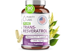 Purity Labs Pure Organic Trans Resveratrol Supplement with Quercetin, Vegan Antioxidant Nutritional Supplements for Heart, Skin, Hair, Nails | Sourced from Japanese Knotweed | 90 Capsules