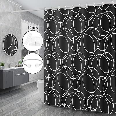 Miorkly Shower Curtain Black Mould-Proof Waterproof 180x180 With Hooks