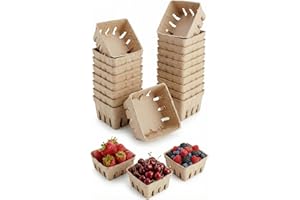 QMNWJMR 15 Pack Natural Pulp Fiber Berry Basket, Small Vented Produce Baskets for Farmers Market Display, Fruit and Vegetable Storage for Strawberry, Blueberry, Raspberry,Bakery Display