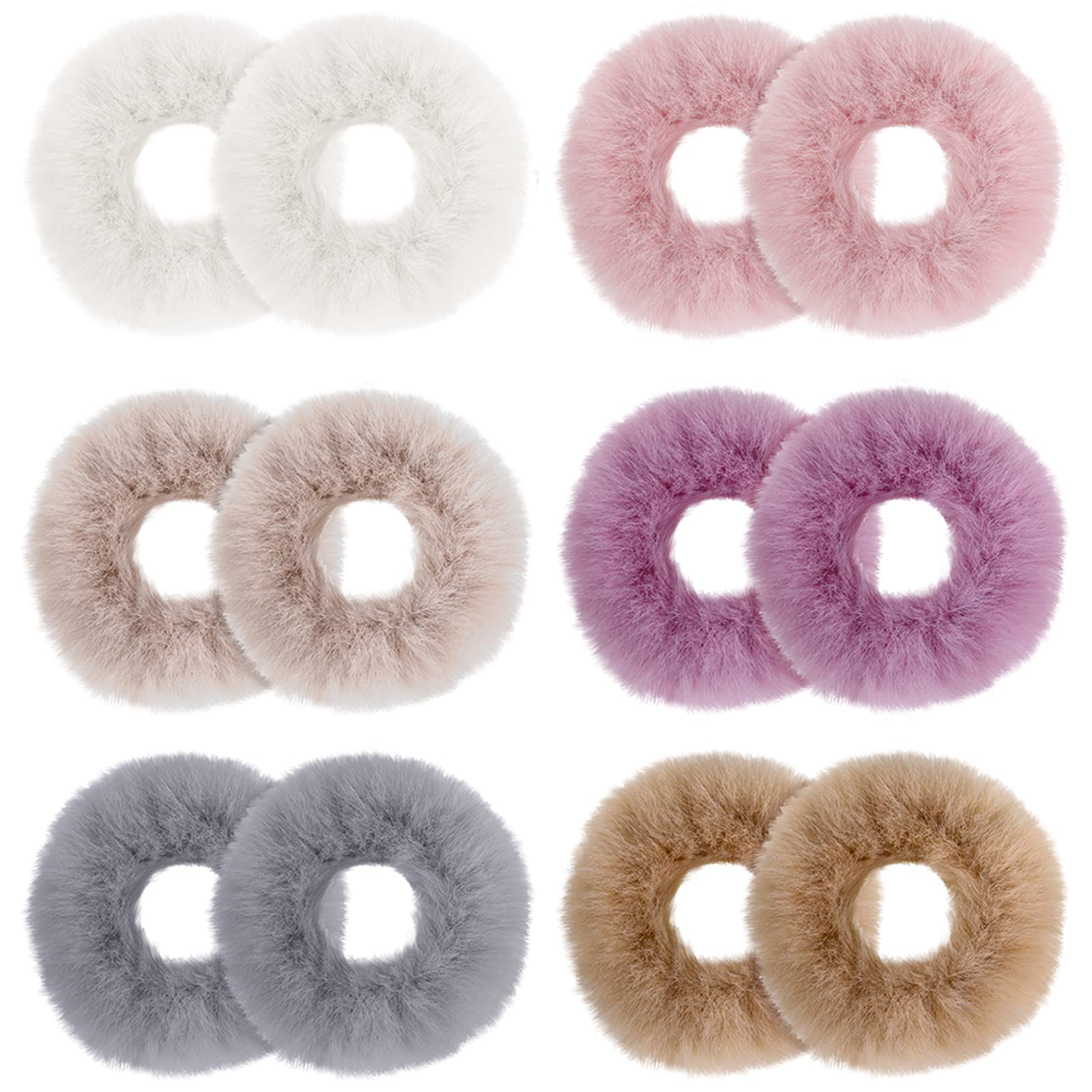 12 Pcs Plush Faux Hair Ties Furry Hair Scrunchie No Crease Elastic Soft Hair Bobbles Artificial Fur Hair Bands Rope Wristband Ponytail Holder Accessories for Women Girls, 6 Colors