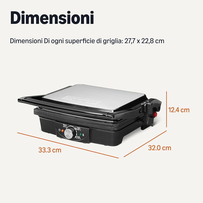 - Griglia elettrica a contatto con controllo della temperatura, piastre antiaderenti, 2000 W, nero