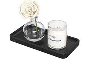 Weenson Small Bathroom Vanity Tray for Countertop Makeup Perfume Jewelry Decor Candle Keys, Small Black Kitchen Tray for Soap Dispenser Spice Bamboo Toilet Tray 7.9" L x 4" W x 0.79" H