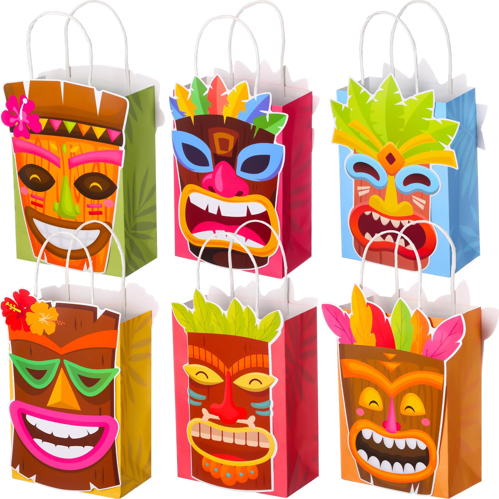 Photo 1 of MotiMind 24 Pcs Hawaiian Tiki Party Favors Bags Aloha Luau Gift Goodie Treat Candy Paper Bags with Handles Tropical Hawaii Summer Party Supplies
