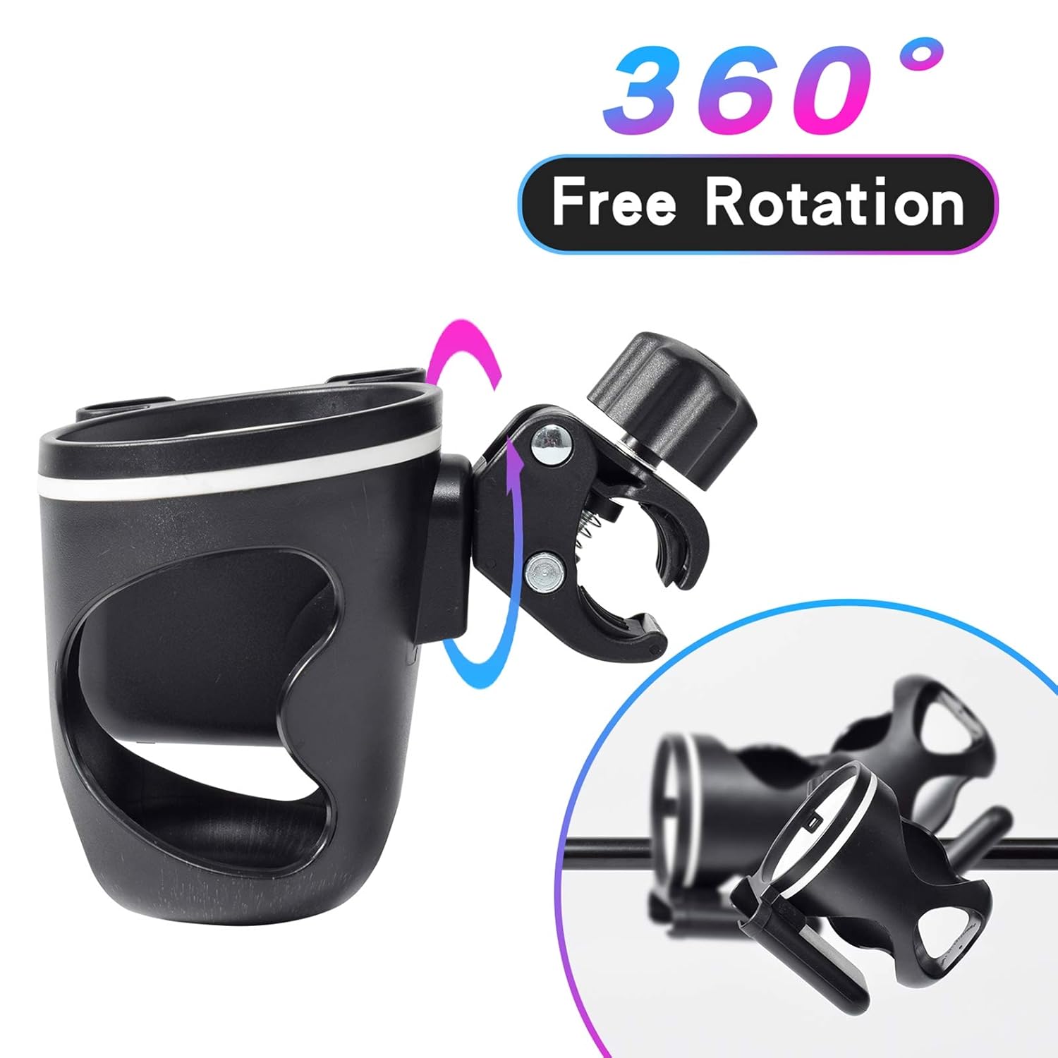 Eucredy Stroller Cup Holder, Universal Bike Cup Holder with Cell Phone Holder, 360 Degrees Rotation Bottle Holder, Adjustable Drink Holder for Bicycle, Pushchair, Wheelchair, Walker, Buggy: Baby