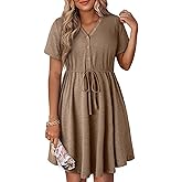Dokotoo Womens Spring Summer Dresses 2026 Casual Tunic Dress Short Sleeve V Neck Flowy Swing Mini Shift Dress