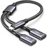 KiwiBird USB C Splitter 1 in 2 Out, Type C Splitter 1 in 2 Out | USBC Power Cable, USB C Y Splitter Data Transfer Cable Compatible with Laptop Mac Flash Drive Keyboard Mouse