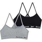 Reebok Girls Training Bras - 2 Pack Girls Bras Racerback Crop Cami Bralette with Removable Pads - Soft Seamless Bra for Teens