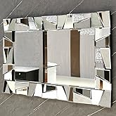 Chende Decorative Mirror for Wall, 36" x 24" Living Room Mirror with Uneven Glass Frame, Large Wall Mirror with Beveled Edge for Bathroom, Dining Room, Entryway
