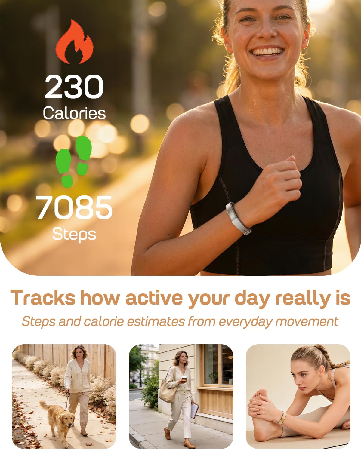 Condition photo showing New/Like New for fitvii screenless fitness tracker for women men, health and fitness wearable with 24/7 heart rate, b