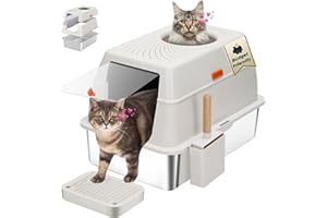 BEST JAJA Stainless Steel Litter Box with Lid, SUS304 Metal Cat Litter Boxes, Enclosed Extra Large Kitty LitterBox High Wall, Jumbo Cat Toilet with Triple Pedal, Non-Sticky, Anti-Leakage (XL White)