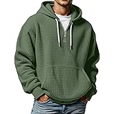 GOSEAGOTOFUN Quarter Zip Hoodie Men Plus Size Long Sleeve Waffle Hoodies Oversized Drop Shoulder Casual Drawstring Sweatshirt