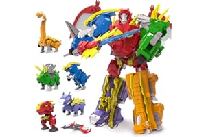 Wenbeier Robot Dinosaur Toy 6-in-1 Combined Large Robot Toys Take Apart Toys Including 6 Dinosaur Action Figures -Triceratops Deformation for Kids Ages 6 7 8 9