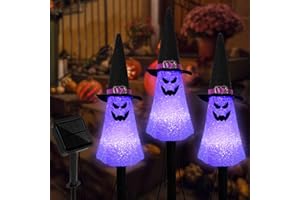 LIGHTSHINE 3PCS Ghost Solar Halloween Decorations, Solar Landscape Pathway Lights，Solar Halloween Garden Stakes Lights, Outdoor Halloween Lights Decor for Yard, Patio, Porch (Purple)