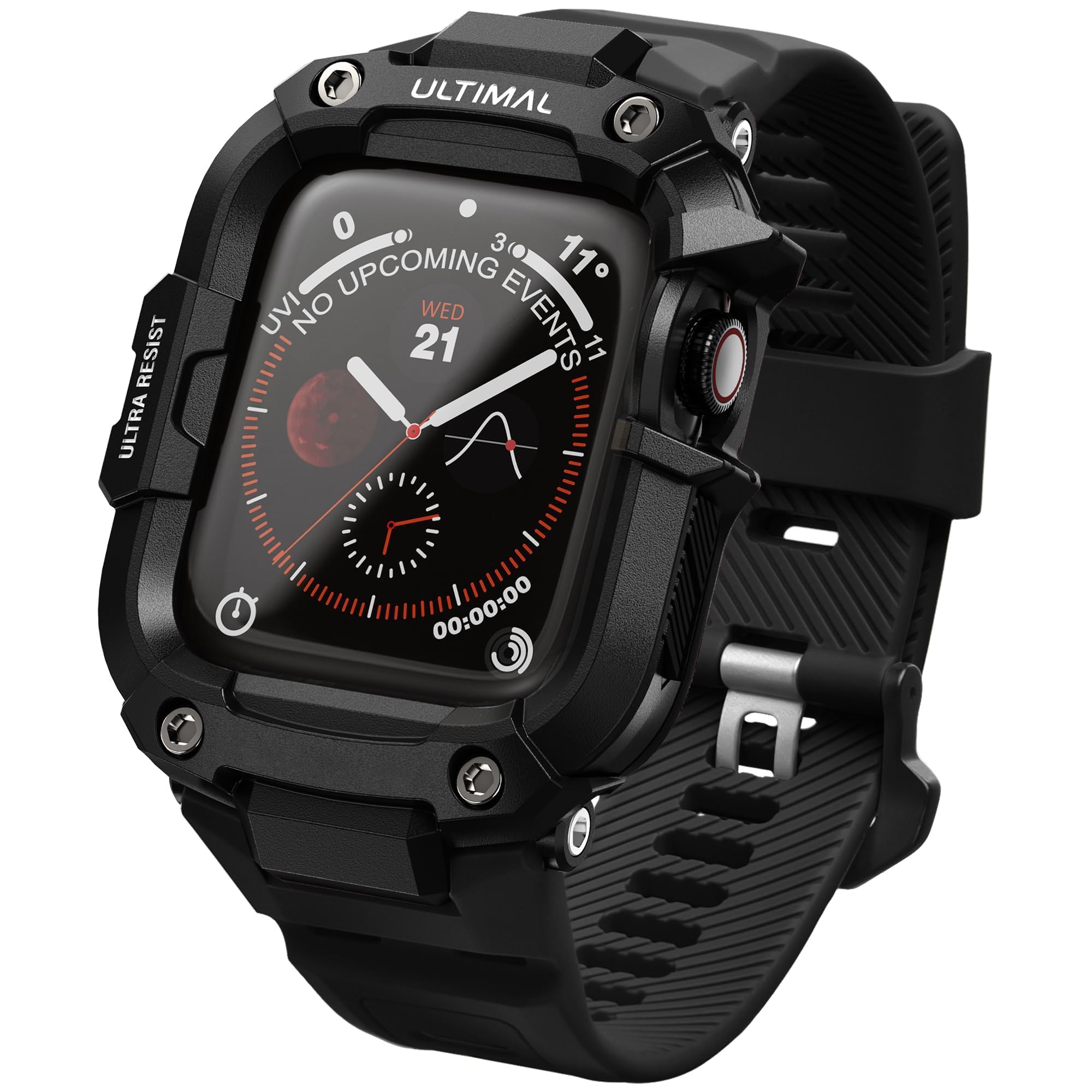 ULTIMAL Case with Band Compatible with Apple Watch Straps Series 6 5 4 SE SE2 SE3 44mm, Rugged Military Grade Protective Bumper Cover for iWatch Strap Men (44mm, Black)