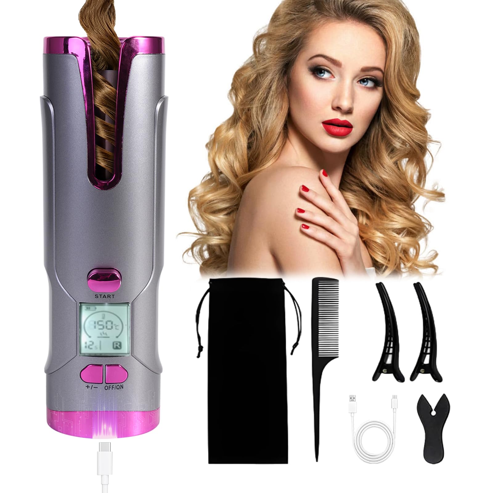 Photo 1 of ******MISSING PARTS*****Automatic Rotating Cordless Curling Iron, Ceramic Long Barrel Hair Curler Wand for Long Hair, Anti-Scald, Beach Waves, Tangle-Free