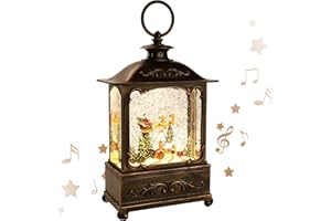 KAMPGO Christmas Decorations Christmas Snow Globe Lantern Glittering Lantern with Music & Timer, Christmas Lantern USB Lined/Battery Operated Lighted Lantern for Christmas Decoration Gifts (Christmas Tree)