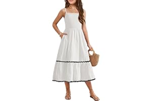 Arshiner Girls Summer Spaghetti Strap Dresses Flowy Tiered Cami Maxi Sundress with Pockets