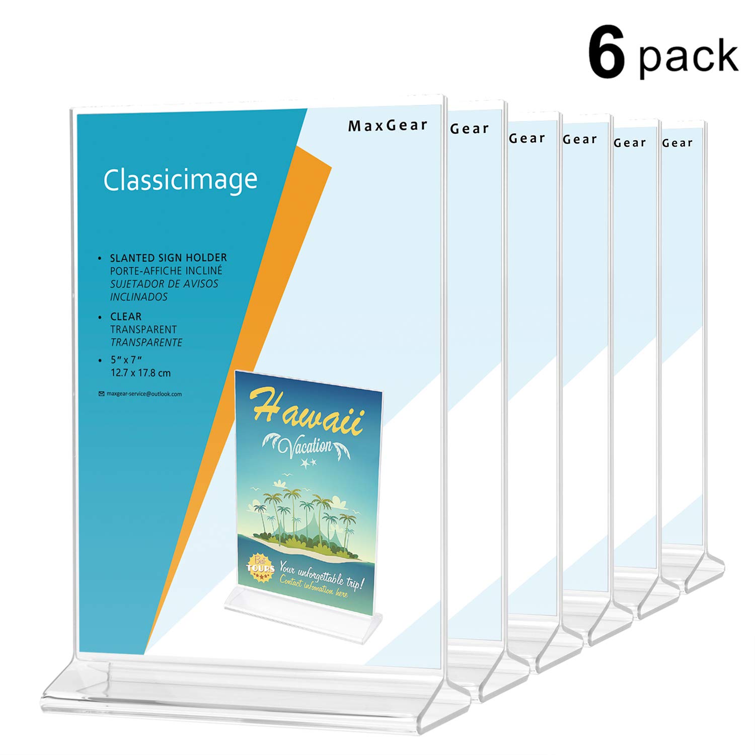 MaxGear Thick Acrylic Sign Holder 5”x7” Table Top Menu Display Stand - Double Sided Ad Picture Frame, 6 Pack