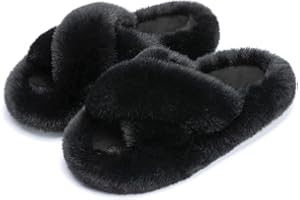 Chantomoo Women's Blue Memory Foam Faux Fur Lined Open Toe Slippers for Women - US 12