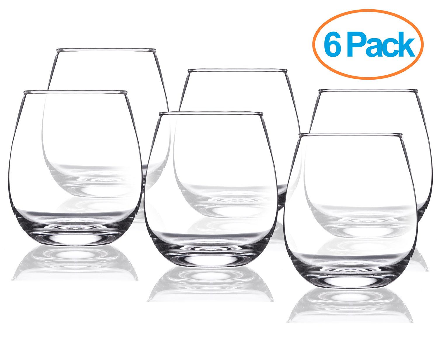Chef’s Star 15 Ounce Stemless Wine Glasses, Set of 6