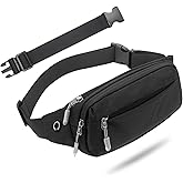 USHAKE Fanny Pack Waist Packs with Extender for Men Women, Waist Pouch Bag Hip Pack with 3-Zipper Pockets Adjustable Straps for Casual Travel Hiking Running Outdoor Sports