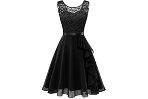 BeryLove Formal Cocktail Dresses Bridesmaid Wedding Guest Short Prom Dress Ruffle Hem Christmas Sleeveless Lace Gowns