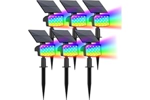 WELALO Solar Color Changing Spot Lights Outdoor, Waterproof Solar Christmas Lights with 9 Modes, Multicolor RGB Landscape Spotlights for Garden Yard Driveway Lawn Patio Pathway Decorations, 6 Pack