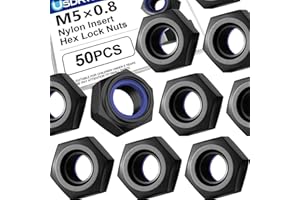 USDRWAM 50 Pack M5 Lock Nuts, 304 Stainless Steel Black PVD Hex Nylock Nuts for Machinery and Construction Equipment
