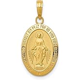10k Yellow Gold Miraculous Medal Pendant Necklace for Women Featuring Virgin Mary with Inscription Catholic Devotional Jewelry Faith Based Religious Gold Pendant Marian Symbolic Necklace
