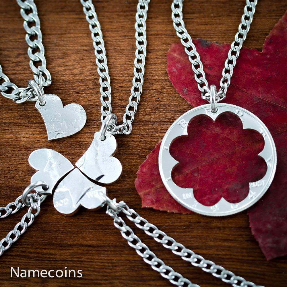 5 Piece Heart Puzzle Necklaces, Best Friends or Family Jewelry, By NameCoins