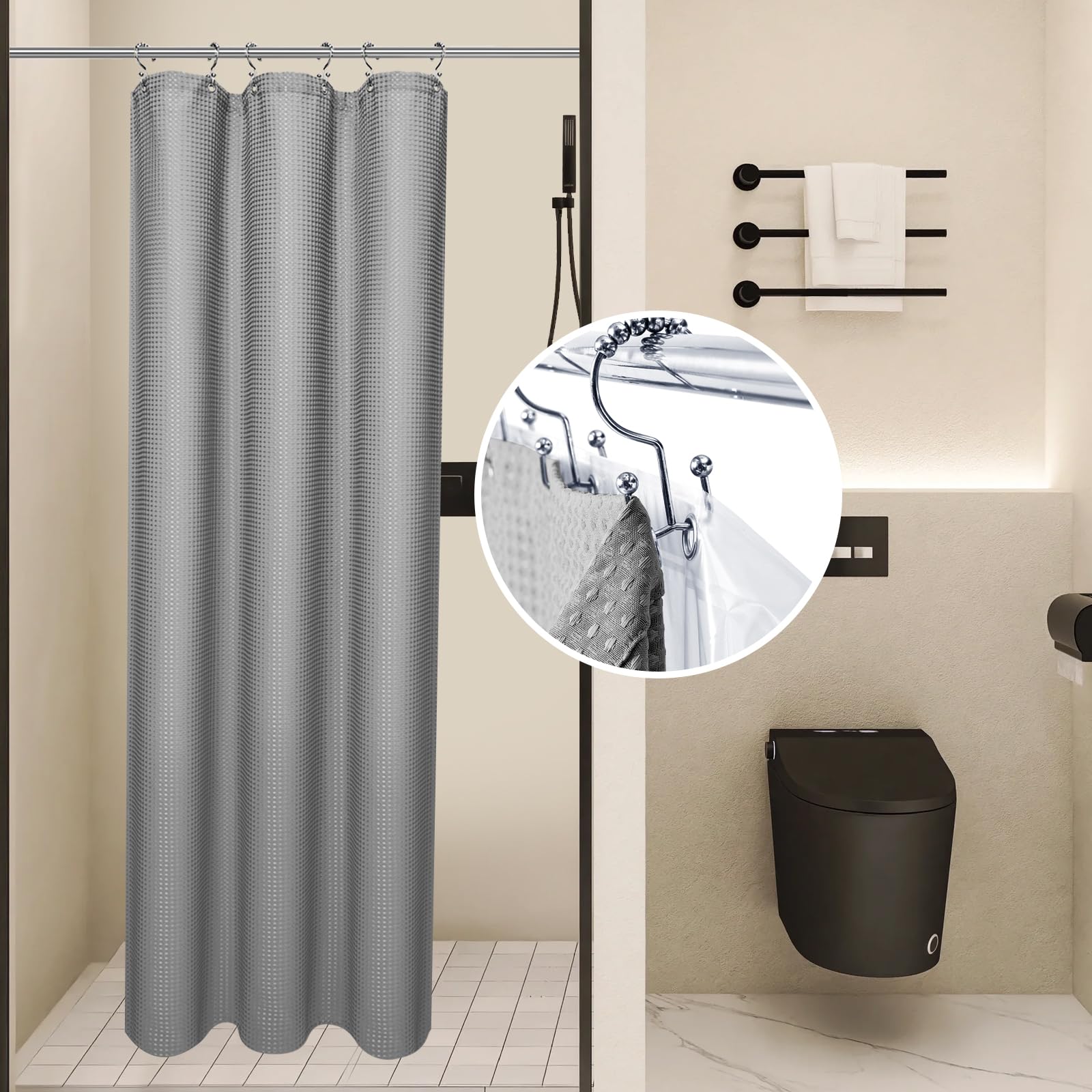 LaCyan 3 in 1 Waterproof Waffle Weave Shower Curtain and Clear Liner Set with 12 Stainless Steel Hooks Double Sided for Bathroom 72 Inches Heavy Duty Polyester Fabric Shower Curtains 36x72 Image LaCyan 3 in 1 Waterproof Waffle Weave Shower Curtain and Clear Liner Set with 12 Stainless Steel Hooks Double Sided for Bathroom 72 Inches Heavy Duty Polyester Fabric Shower Curtains 36x72 Image