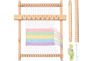 Wooden Weaving Loom Kit for Beginners - DIY Hand Knitting Machine with 4 Colors Yarn & Illustrated Instructions - Small Frame