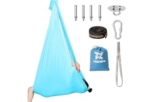 Trahefa Sensory Swing Holds up to 220lbs Indoor & Outdoor Using Cuddle Swing Tree Hammock with Hanger Kit Has Calming Effect with Special Needs (Light Blue)
