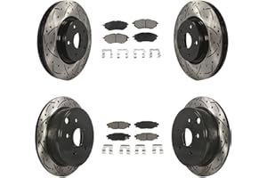 Transit Auto - Front Rear Coated Drilled Slotted Disc Brake Rotors And Ceramic Pads Kit For Subaru WRX KDC-100449