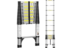 BOWEITI 16.5FT Telescoping Ladder, Portable Aluminum Extension Ladder w/Stabilizers, Lightweight Compact Telescopic Ladders 330lbs Capacity, Extension Ladder for Home, Outdoor (16.5FT,Silvery)