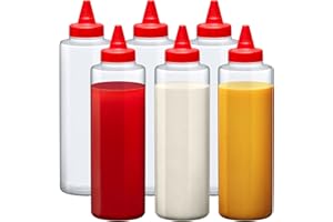 Amazing Abby 16-Ounce Plastic Squeeze Bottles (Set of 6), Reusable Condiment Bottles, BFA-Free, Dishwasher-Safe, Perfect for Ketchup, Mustard, Mayonnaise, Sauces, Condiments, Dressings, and More